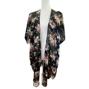 TRY THIS COVER UP BLACK SHEER FLORAL FLOWY WOMENS SIZE SMALL